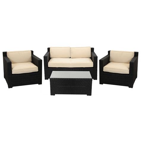 4-Piece Black Resin Wicker Outdoor Patio Furniture Set - Beige Cushions ...