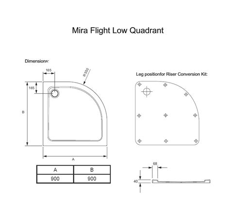 Mira Flight Low 900 x 900mm Quadrant Shower Tray With Waste