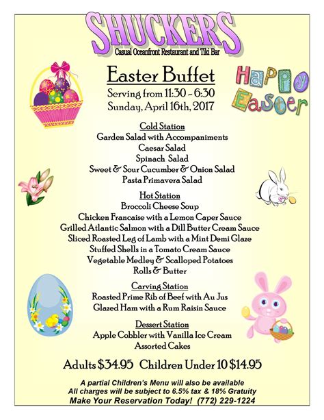 Easter Buffet Menu 2017 | Island Beach Resort