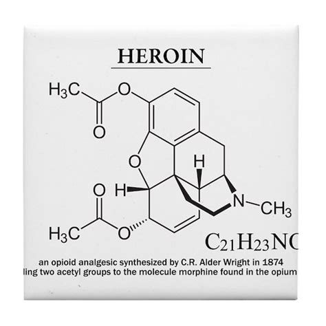 heroin: Chemical structure and formula Tile Coaste by atamas - CafePress