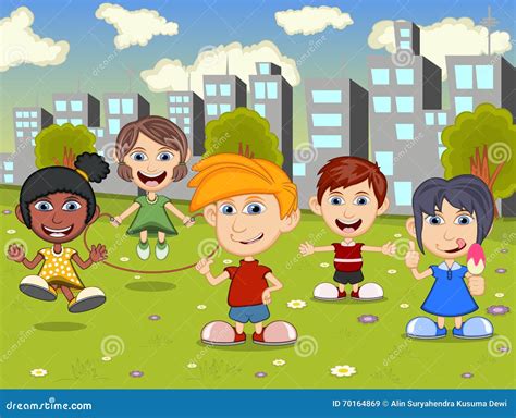 Happy Little Kids Playing on the City Playground Cartoon Stock Vector ...