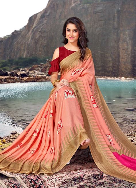 Peach Jute Cotton Jute Sarees - Vasu Sarees - 3323724