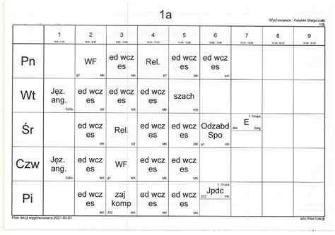 Plan lekcji – Szkoła Podstawowa 376