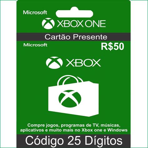 Gift Card Microsoft Xbox Live Cartão Presente 50 Reais Br - R$ 62,50 em Mercado Livre