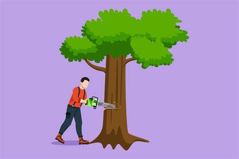 Premium Vector | Character flat drawing of logger sawing log and tree ...