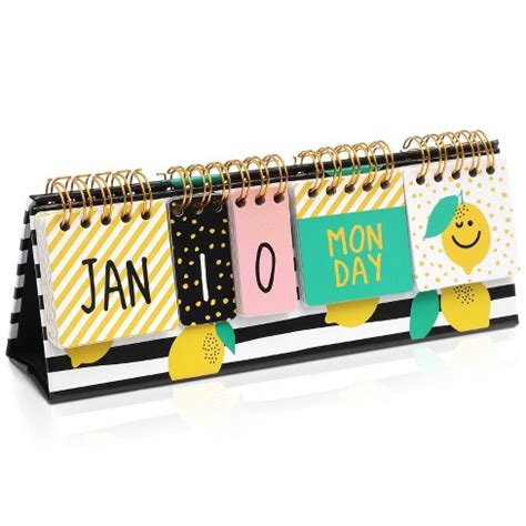 Paper Junkie Lemon Perpetual Flip Calendar For Office Desktop ...