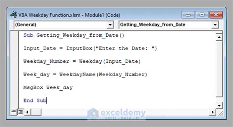 How to Use the VBA Weekday Function (2 Suitable Examples)