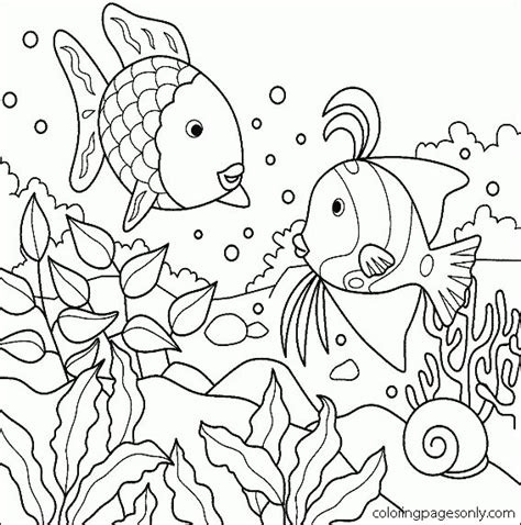 Two fish eat seaweed under the water Coloring Page - Free Printable ...