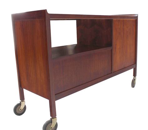 Mid-Century Modern Walnut Bar Cart with Three Drawers at 1stdibs