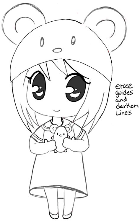 How to Draw a Chibi Girl with Cute Mouse Hat Easy Step by Step Drawing ...