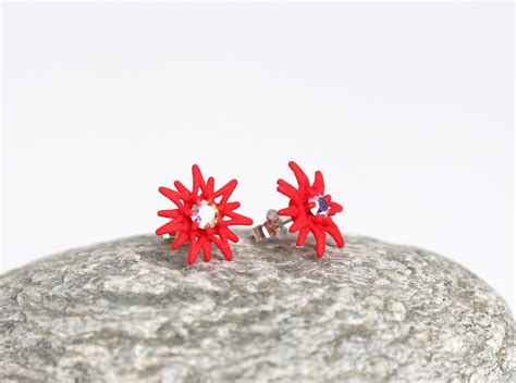 Red Stud Earrings, Red Star Stud Earrings With Stones, Red Flower Studs ...