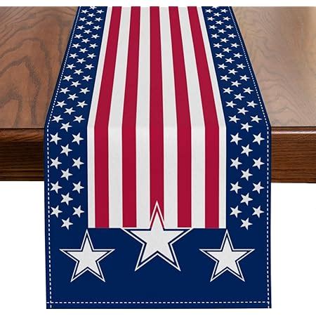 Amazon.com: Pinknoke 4th of July Table Runner 13x108 Inch,Strips Star American Flag Patriotic ...