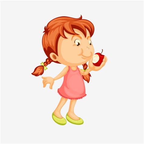 Girl Little Girl Eating Apple Cartoon, Cute Cartoon, Lovely, Cartoon ...