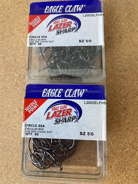 100 Eagle Claw L2002EFH-Size 5/0 Black Platinum Circle Sea Hook 2 boxes ...