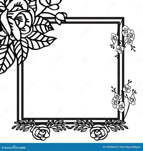 Black Line Art on White Background, Design Plants Leaf Flower Frame ...