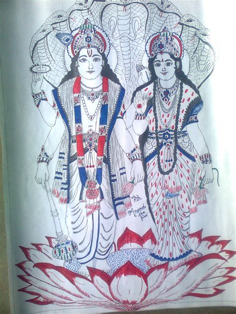 Painting Of Vishnu and Lakshmi | DesiPainters.com