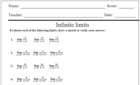 Infinite Limits - Worksheet by Teach Simple