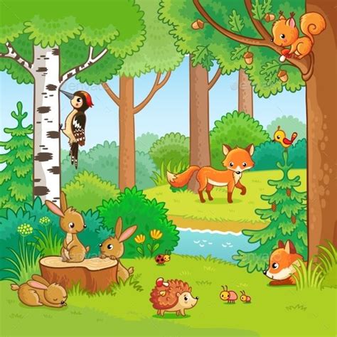 Animals in the Forest | Forest animals illustration, Forest cartoon ...