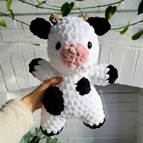 Pink plushie cow, crochet, amigerumi stuffed animal, farm animal, soft ...