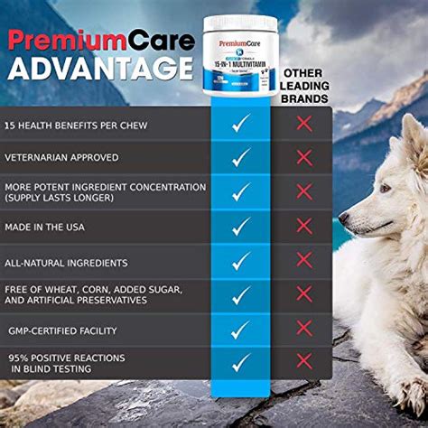 Premium Care 15-in-1 Dog Multivitamin Chews - Dog Vitamins and Supplements with Vitamin C ...