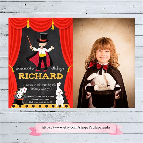 Magician Birthday Invitation With Photo Magician Birthday - Etsy ...