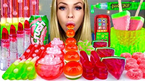 ASMR WATERMELON DESSERTS, SOUR CANDY, POPSICLE, CRYSTAL JELLY MUKBANG ...