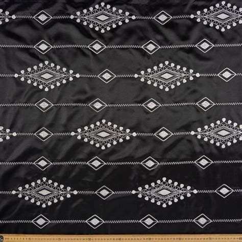 Geometric Embroidered 145 cm Satin Dance Fabric Black