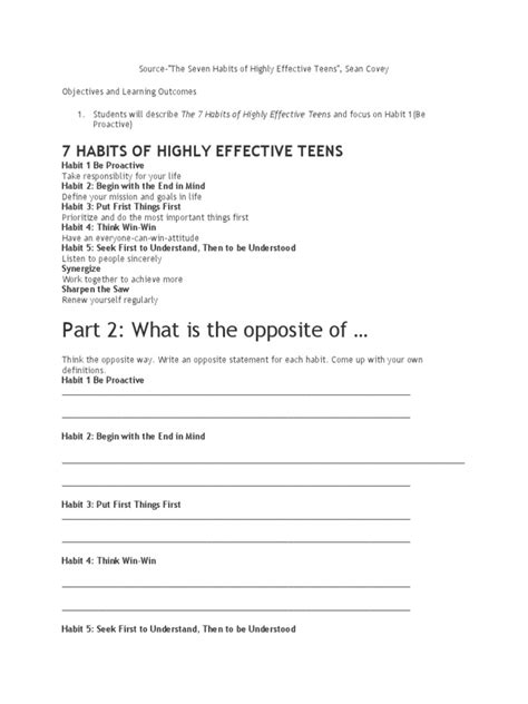 7 habits worksheets(1) | PDF | Behavioural Sciences | Psychological ...