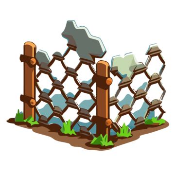 Chainlink Fence Vector, Sticker Clipart Gate Made Of Chain Link And Rocks Cartoon, Sticker ...