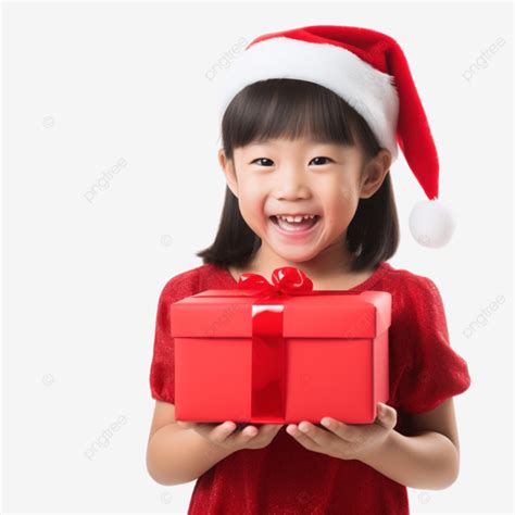 Little Asian Child With Red Dress Holding Red Gift Box For Christmas Festive, Kids Model, Kids ...