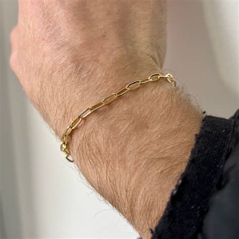 Mens Bracelets 18K Gold Bracelet Men Mens Gold Bracelets Paperclip Link ...