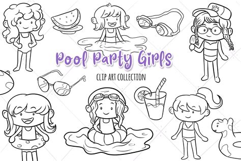 Cute Pool Party Girls Clip Art Collection Pool Party Clipart - Etsy