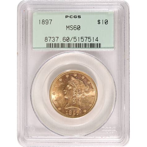 Certified $10 Gold Liberty 1897 MS60 PCGS | Golden Eagle Coins