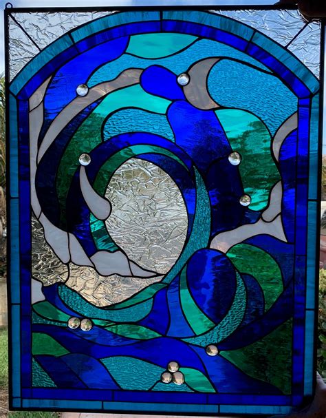 Beautiful Cresting Ocean Wave #2 Stained Glass Window Panel