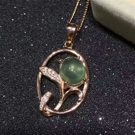 natural green prehnite pendant S925 silver Natural gemstone Pendant Necklace trendy Elegant ...