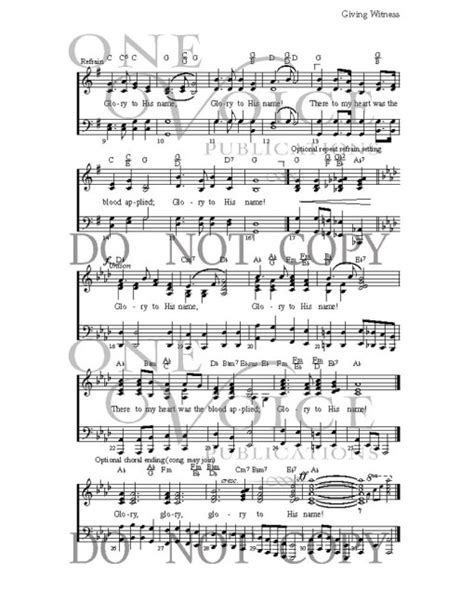 Glory to His Name – Sheet Music with Guitar Chords – One Voice Hymnal