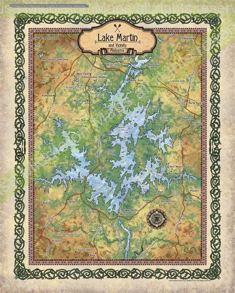 Lake Martin Map Lake Martin AL gift Lake Map Print Alabama | Etsy