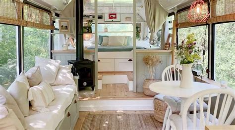 Couple Converts City Bus Into Farmhouse-Style Tiny Home