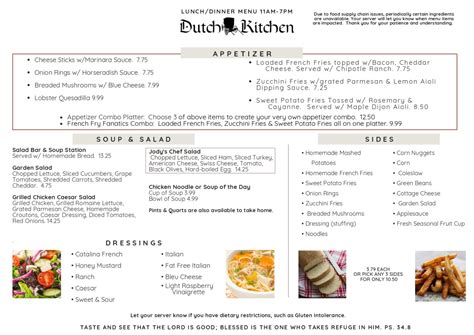 Lunch & Dinner Menu and Buffet at Dutch Kitchen Dalton, OH