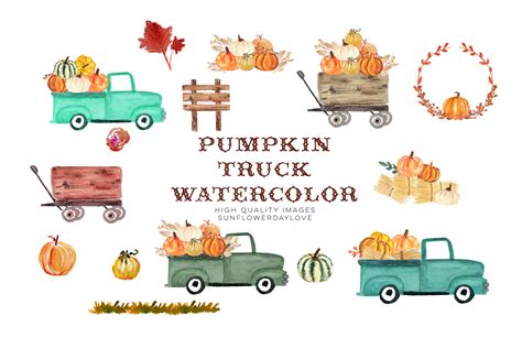 Fall Pumpkin Truck clipart, Old Truck Pumpkin, Truck with Pumpkins By Sunflower Day Love ...