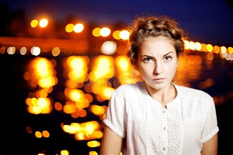 Woman and Night City Ligthts Stock Image - Image of colorful, girl ...