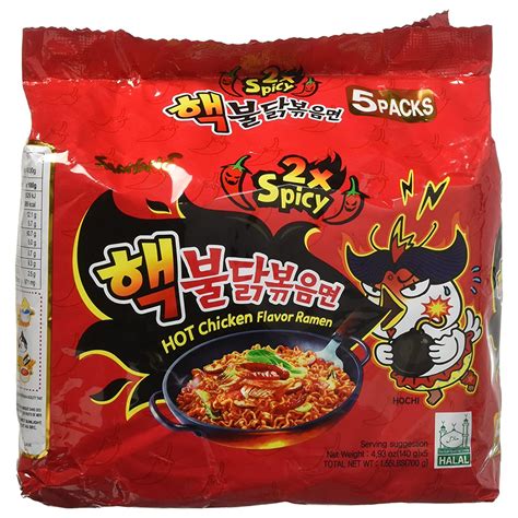 Kit de Lamen Coreano Extreme Spicy 2X Hot Chicken Flavor Ramen 140g - 5 Pacotes - Hachi8