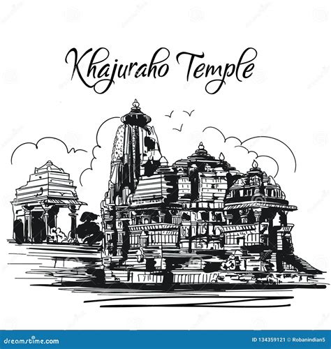 Khajuraho Temple Madhya Pradesh India Sketch Illustration Stock ...