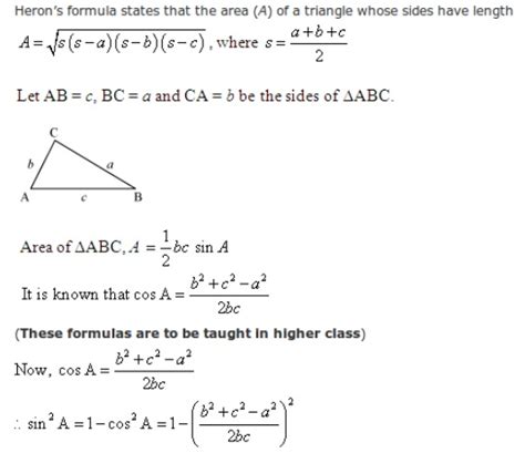 prove the herons formula for finding areas of triangle - Maths - Heron ...