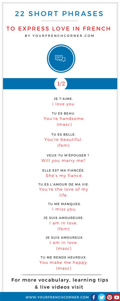 22 Short Phrases To Express Love In #French #fle #fsl French Phrases ...