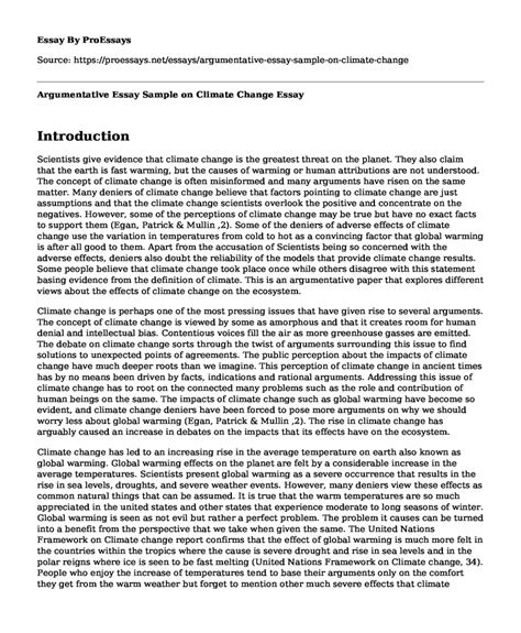 📚 Argumentative Essay Sample on Climate Change - Free Essay, Term Paper Example | ProEssays.net