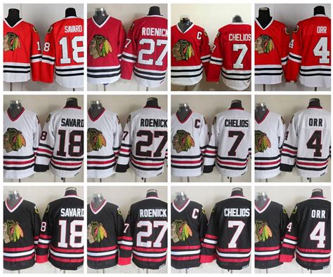 2017 Throwback Chicago Blackhawks Hockey Jerseys 27 Jeremy Roenick 18 Denis Savard 7 Chris ...