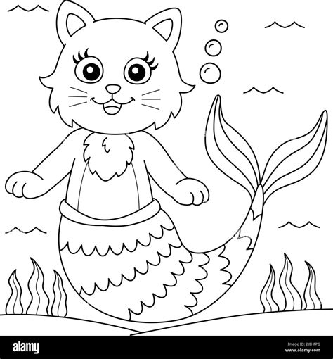 Cat Mermaid Coloring Page for Kids Stock Vector Image & Art - Alamy