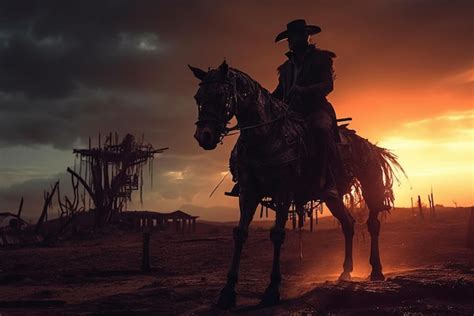 Premium AI Image | A cowboy on a horse in front of a sunset