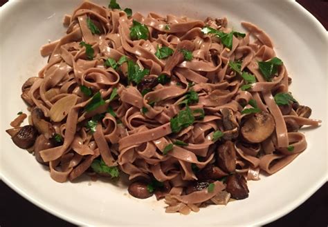 Chestnut Flour Pasta with Mixed Mushrooms in Light Cream Sauce | culinary flights of fancy